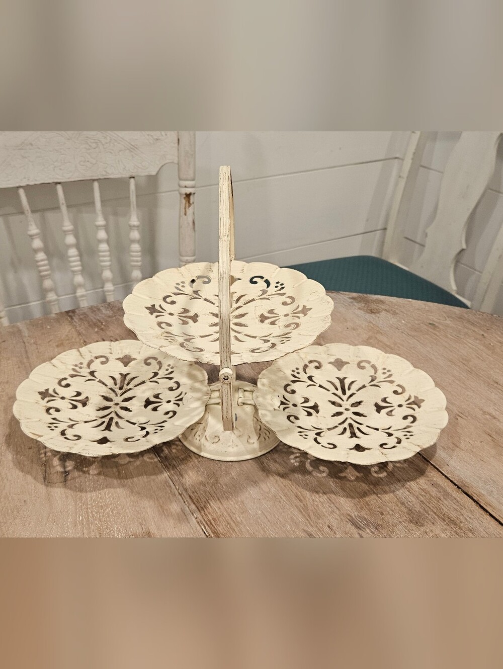 Rustic Cream 3-Tier Metal Serving Stand - Home Dining DECOR